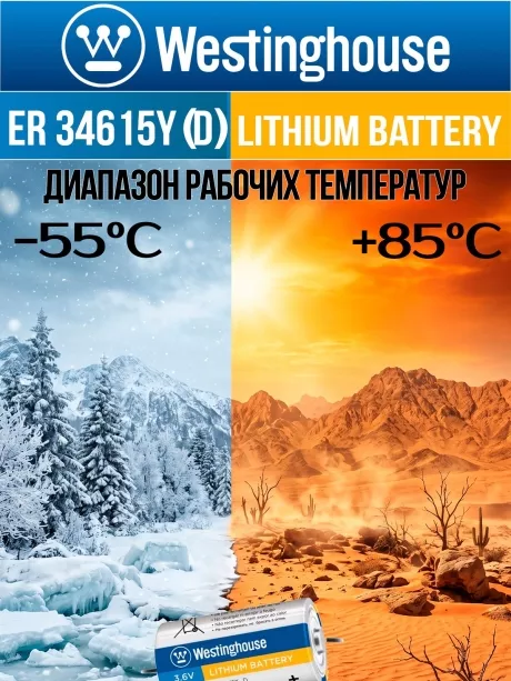 литиевая промышленная батарейка Westinghouse ER 34615Y (D) axial wires 2020 