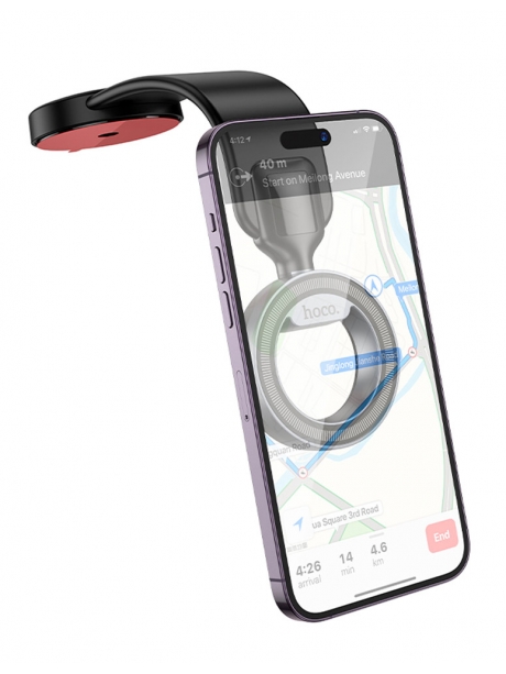 магнитный держатель MagSafe Hoco H71 Totem ring magnetic car holder (center console) black/metal gray