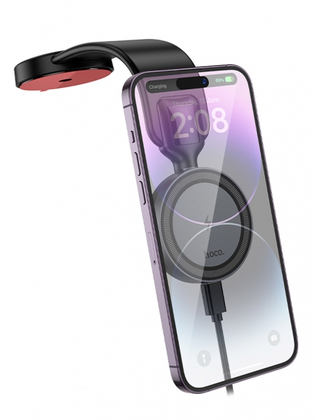 держатель для телефона с беспроводной зарядкой Hoco HW29 Totem ring magnetic wireless fast charging car holder black/metal gray