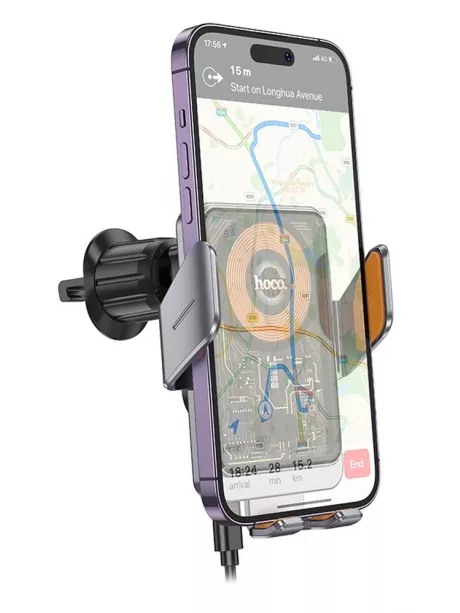 держатель Hoco HW7 Transparent Discovery Edition wireless fast charging car hold metal gray