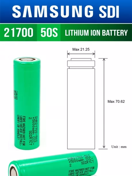 литиевый высокотоковый аккумулятор без защиты Samsung INR21700-50S 10шт. 