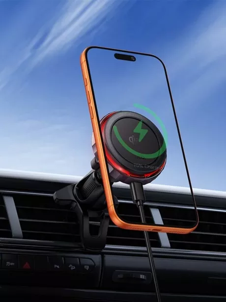держатель на решетку с беспроводной зарядкой Hoco HW37 Craft QI2.2 magnetic wireless fast charging car holder black