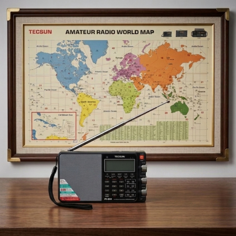 Радиоприемник Tecsun  PL-880 black с любительской картой мира